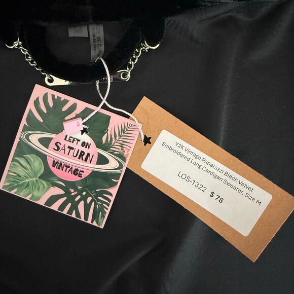 Vintage Y2K Vintage Paparazzi Black Velvet Embroidered Long Cardigan Sweater  M - Picture 6 of 7